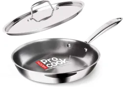 MILTON Pro Cook Triply Stainless Steel Fry Pan with Lid Fry Pan 20 cm diameter with Lid 1.2 L capacity (Stainless Steel, Induction Bottom)