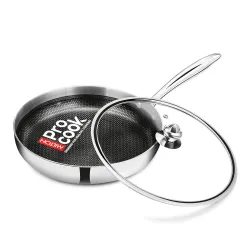 Milton Pro Cook Induction Cookware & Gas Stove Friendly Triply Hexa Tech Stainless Steel Frying Pan with Glass Lid 22cm,