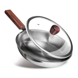 MILTON Pro cook Triply Wooden Handle and Gas Friendly Stainless Steel Kadhai with Glass Lid I Non Stick Cookware I 3 Yea
