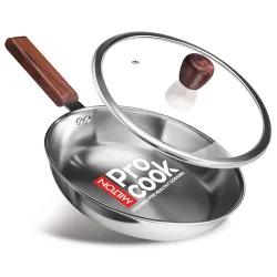 MILTON Pro cook Induction Cookware & Gas Stove Friendly Triply Stainless Steel Fry Pan 26 cm with Glass Lid & Wooden Han