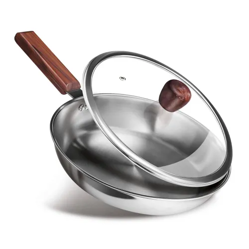 Image of MILTON Pro cook Triply Wooden Handle and Gas Friendly Stainless Steel Kadhai with Glass Lid I Non Stick Cookware I 3 Yea