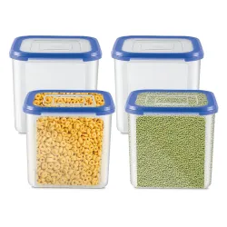 MILTON Stacko 360° Plastic Storage Container (8) Set of 4, 4.13 Litres Each, Blue | Storage Jar | Air Tight | Kitchen Organiser | Container Set | Refrigerator Safe | BPA Free | Stackable | M...