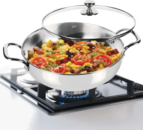 Image of MILTON STAINLESS STEEL KADHAI WITH GLASS LID Induction Bottom Cookware Set (Stainless Steel, 1 - Piece)