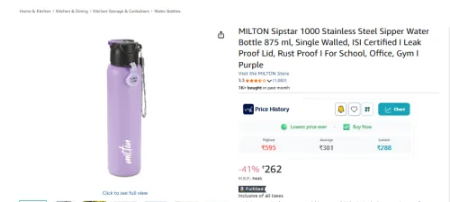 Image of MILTON Stainless Steel Sipper Water Bottle 875 ml
