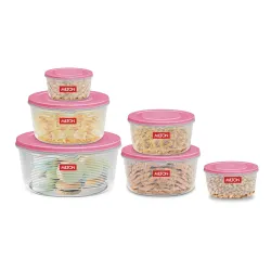 MILTON Store It Round Plastic Food Storage Container Set of 6 with Air Tight Lid (200ml, 400ml, 600ml, 1L, 2L & 3L) Frid