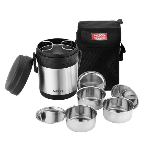 Image of MILTON Thermosteel Hot Meal 3 Container Lunch Box, Silver
