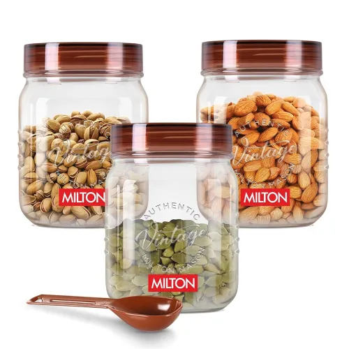Image of MILTON Vintage Airtight Containers with Spoons for Kitchen Storage, Food Grade Plastic, Stackable & Transparent Organize