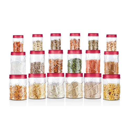 Image of MILTON Vitro PET Canister Set of 18 (6x230ml, 6x600ml, 6x1180ml) Airtight, Food Grade, Transparent, Stackable, For Grain