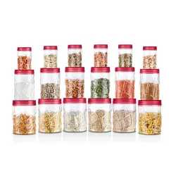 MILTON Vitro PET Canister Set of 18 (6x230ml, 6x600ml, 6x1180ml) Airtight, Food Grade, Transparent, Stackable, For Grain