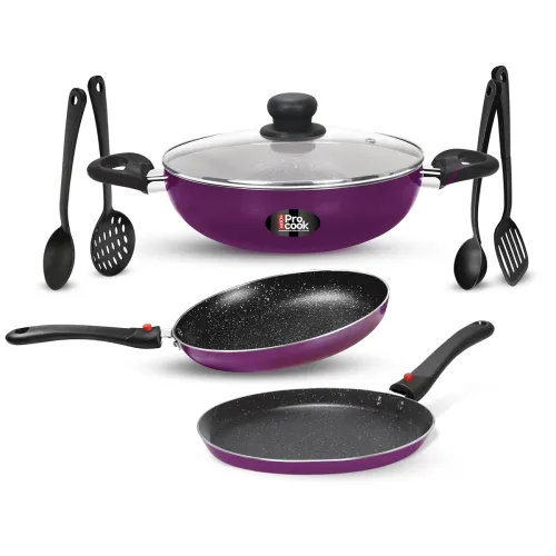 Image of Milton Pro Cook Kitchen Jewel Set of 7 Non Stick Cookware | Induction and Gas Stove Friendly I Cooking Pan, Kadhai with 