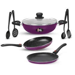 Milton Pro Cook Kitchen Jewel Set of 7 Non Stick Cookware | Induction and Gas Stove Friendly I Cooking Pan, Kadhai with 