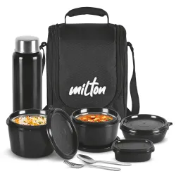 MILTON Pro Lunch Box with Bottle & Cutlery | Black