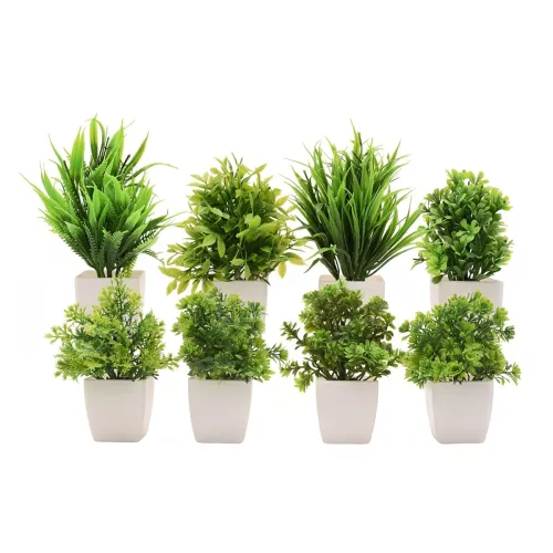 Image of MIMICROPS Artificial Plants with Pot 8 Pack | Realistic Looking | Multi Variety |