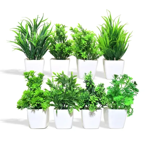 Image of MIMICROPS Artificial Plants with Pot 8 Pack | Realistic Looking | Multi Variety |