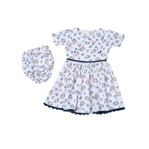 Image of mini mama by Bella Moda Front Button Half Sleeve Printed Dress (White, 3-6M)