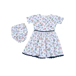 mini mama by Bella Moda Front Button Half Sleeve Printed Dress (White, 3-6M)