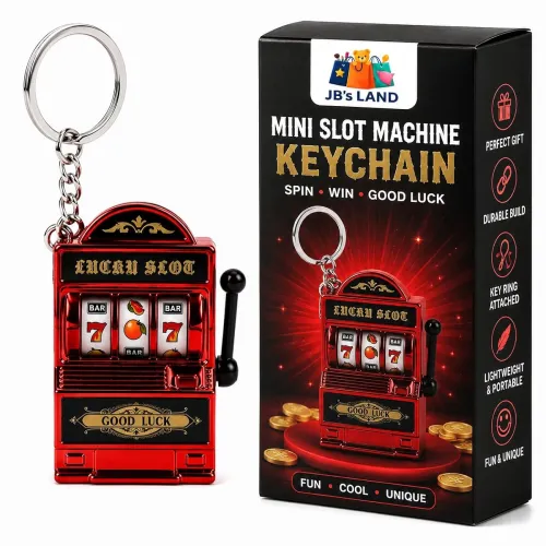 Image of Mini Slot Machine Keychain with Spinning Reels Lucky Game Toy Red Gift