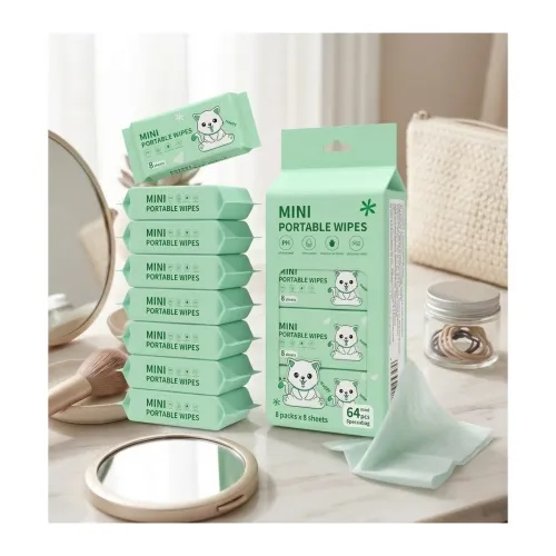Image of Mini Wet Wipes – 64 Count Pocket Wipes (8 Packs × 8 Wipes)