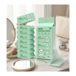 Mini Wet Wipes – 64 Count Pocket Wipes (8 Packs × 8 Wipes)