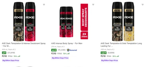 Image of Minimum 70% Off on Axe Body Spray Starting Just ₹210