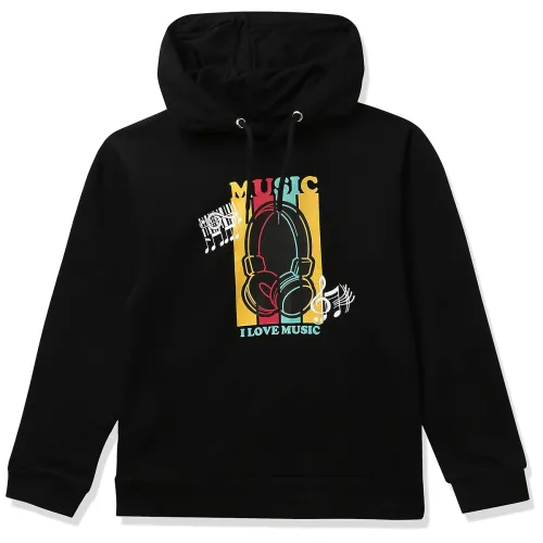 Image of Minitatu Boy's Cotton Neck Hooded Sweatshirt (MT-3297E-AN_Black_12-18 Months)