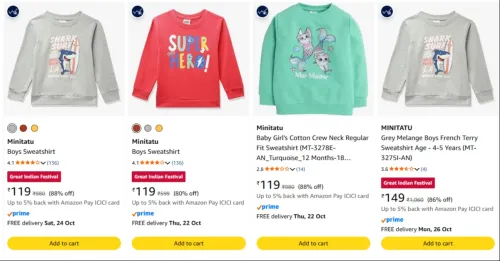 Image of Minitatu Kid's Sweatshirt starting at ₹119