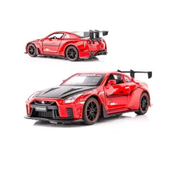 Minixeal 1:32 Diecast Nisan GTR Alloy Metal Pull Back Die-Cast Car Scale Model Pullback with Sound Light Mini Auto Toy car for Kids Best Gifts Toys for Kids Boys(RED)