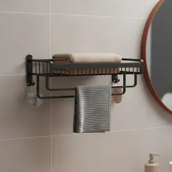 MIORAH Premium Aluminum Folding Towel Rack in Bathroom, Towel Rod for Bathroom with Hooks and Hangers, Towel Holder in B