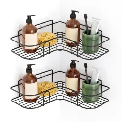 MIORAH Bathroom Organiser Without Drill | Bathroom Corner Shelves | Washroom Storage Organizer | Shelf & Fittings | Wall Mounted (Pack of 2)