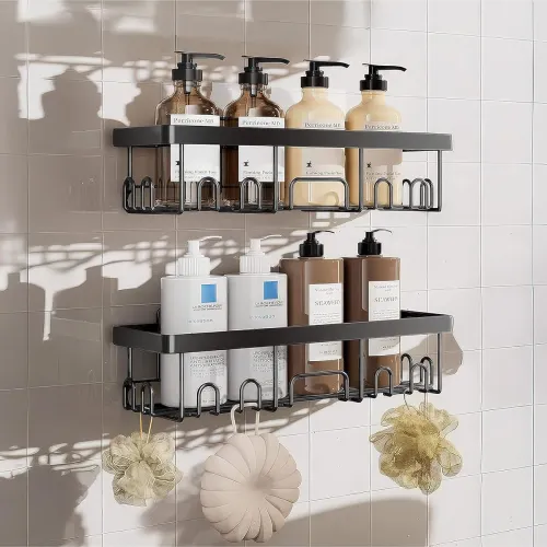 Image of MIORAH Self Adhesive Bathroom Shelf, Rustproof Powder Coated Carbon Steel Wall Organizer, No Drill Shower Storage Rack B