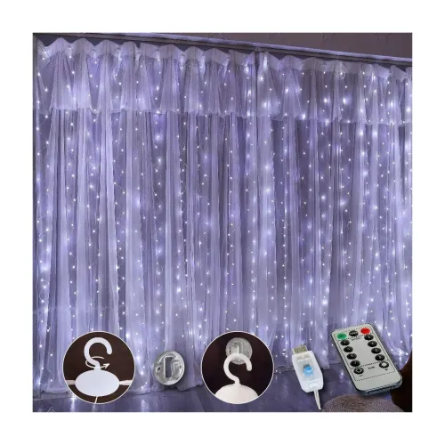 Image of MIRADH 300 LED Fairy Curtain Lights with Remote Control Adjustable Brightness, USB Operated for Home Decoration, Diwali 