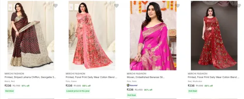 Image of Mirchi Fashion Women's Sarees upto 91% Discount