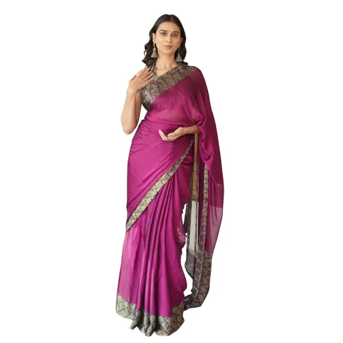 Image of MIRCHI FASHION Women's Stylish Ethnic Chiffon Chintz Motif Border Pallu Printed Saree with Blouse Piece