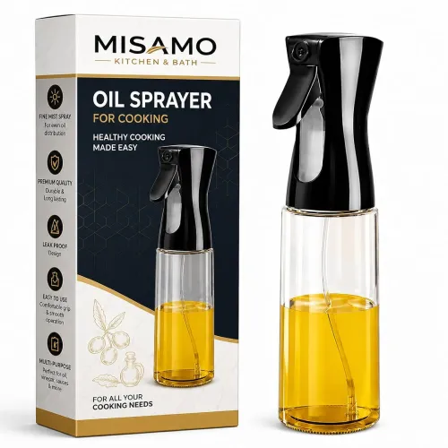 Image of Misamo Enterprise Oil Sprayer, 220ml Glass Oil Spray Bottle, Black