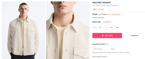 Image of MISCHIEF MONKEY Men Solid Cotton Casual Shacket