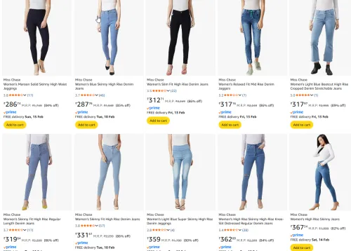 Image of miss chase jeans for women starting @ ₹286