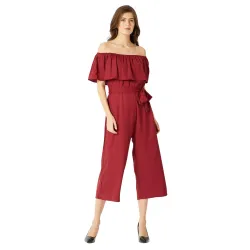 Miss Chase Womens Blue Off-Shoulder Ruffled Midi Jumpsuit