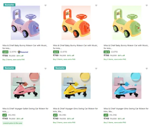 Image of Miss & Chief Kids Rideon Car Starting @ ₹749