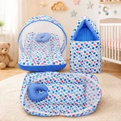 Miss & Chief Polycotton Baby Bed Sized Bedding Set (Blue, 1 Baby Bed, 1 Sleeping Bag)