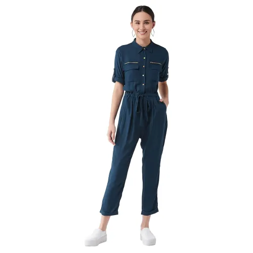 Image of Miss Chase Women's Teal Blue Belted Wrap Jumpsuit