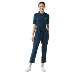 Miss Chase Womens Teal Blue Belted Wrap Jumpsuit