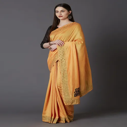 Image of Mitera Yellow Embellished Pure Georgette Party Saree
