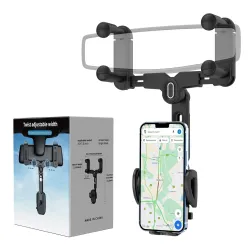 MIUOLV 360° Rotatable and Retractable Car Phone Holder, Universal Adjustable Rear View Mirror Cell Phone Holder for All Smartphones
