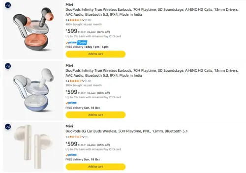 Image of Mivi Earbuds at Starting ₹599
