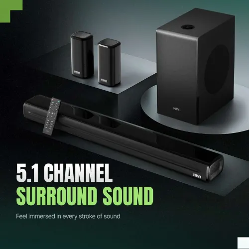 Image of Mivi Fort Sonic 600 Soundbar, 5.1 Channel,Multi-Input and EQ Modes,BT v5.3 600 W Bluetooth Soundbar (Black, 5.2 Channel)