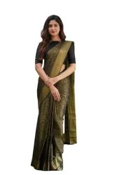 Mix Color & Gold Zari Woven Kanjivaram Saree With Blouse (BLACK)