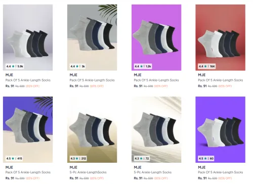 Image of MJE Pack Of 5 Pair Socks ₹91