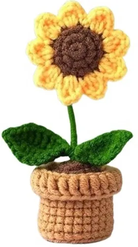 Image of mlu Handmade Crochet Sunflower Plant with Pot