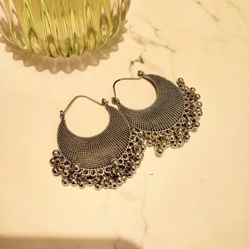 Image of MM Jewels Silver Oxidised Brass Ghungroo Chandbali Jhumki Earrings Set