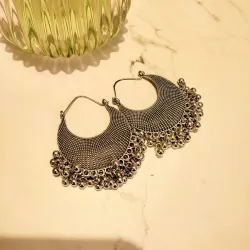 MM Jewels Silver Oxidised Ghungroo Earrings for birthday gift, wedding ,rakhi gift Brass Chandbali Earring, Hoop Earring, Earring Set, Jhumki Earring